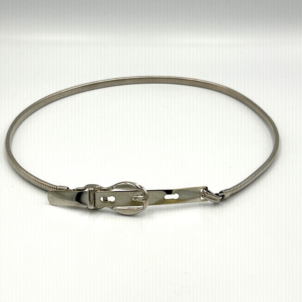 Silver Tone Metal Stretch Belt Buckle Accent Vintage Skinny Statement